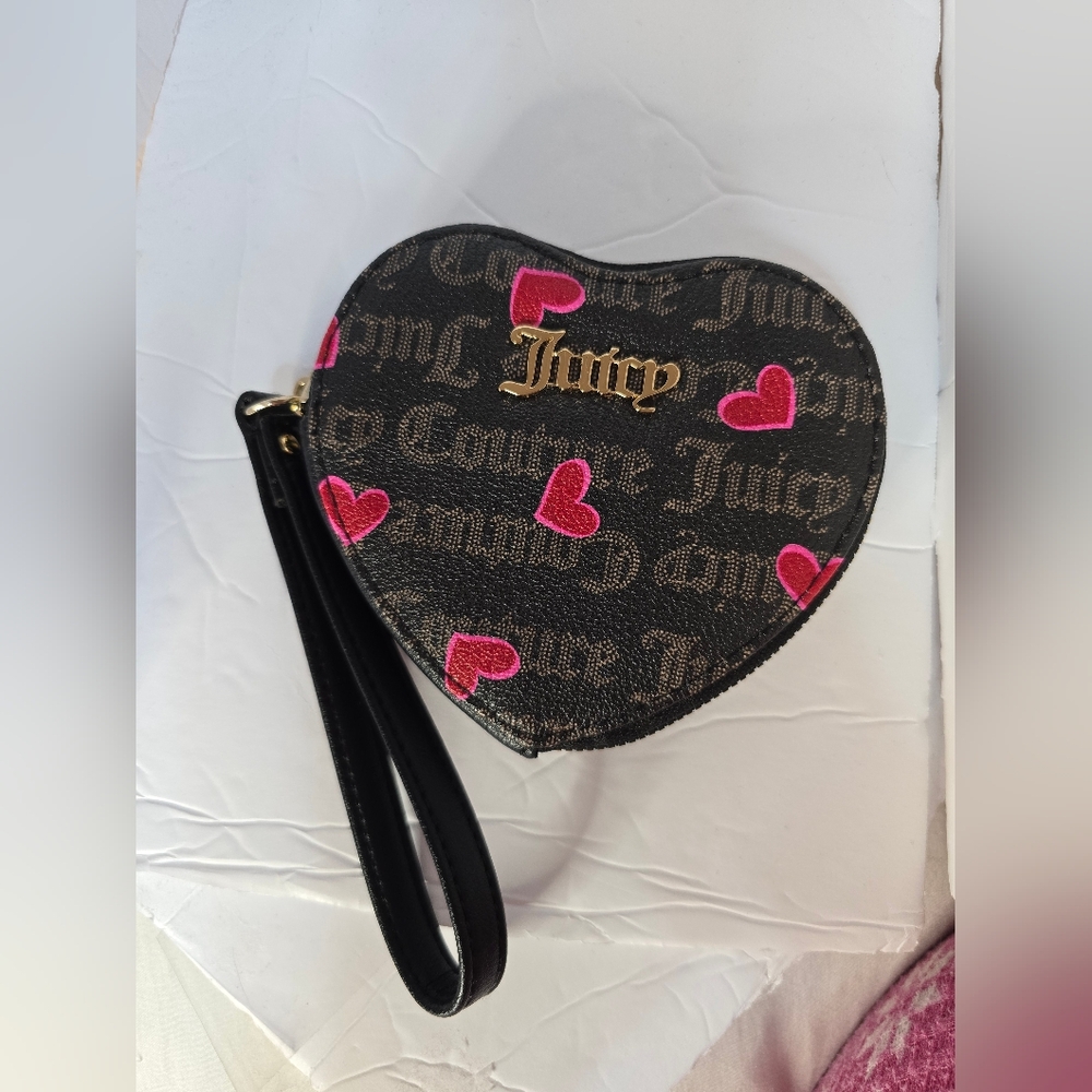 Juicy Couture Heart Wristlet Coin Purse,Wallet Pink Hearts Black - Picture 1 of 8
